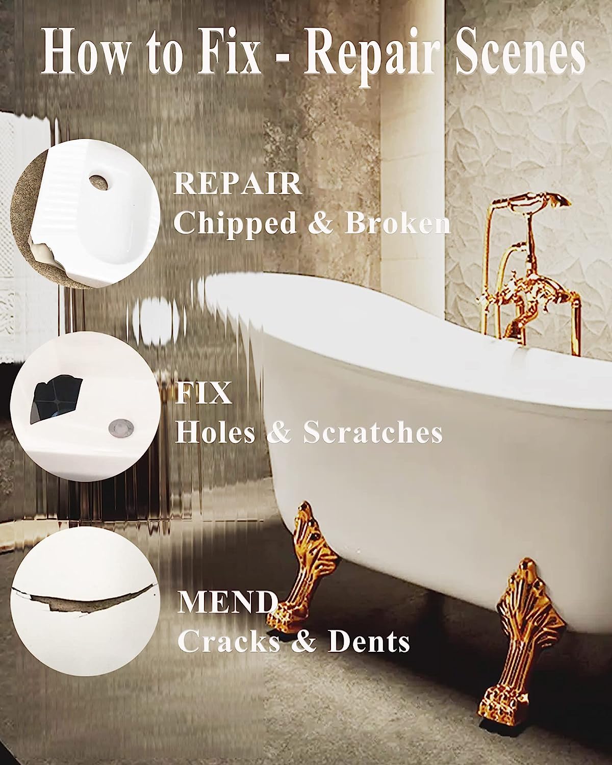 White Porcelain Repair Kit, Fiberglass Tub Repair Kit for Sink, Shower &  Countertop - Tile Repair Kit, Acrylic Tub Kit Repair Kit White, Cracked