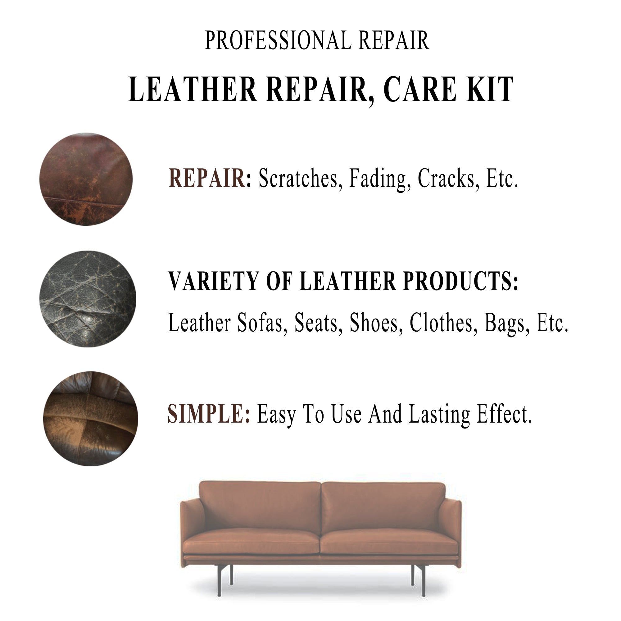 Leather Vinyl Repair Kit For Furniture Car Seats Sofa Scratch